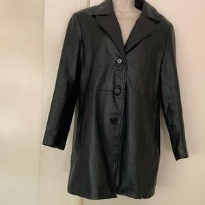 Long Black Leather Jacket/Coat from Kathy Ireland Collection. Genuine Leather.